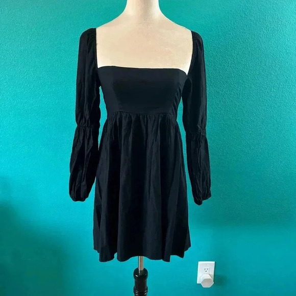 Reformation Black Michaela Mini Dress Squared Neck Scoop Back Party - Picture 2 of 5